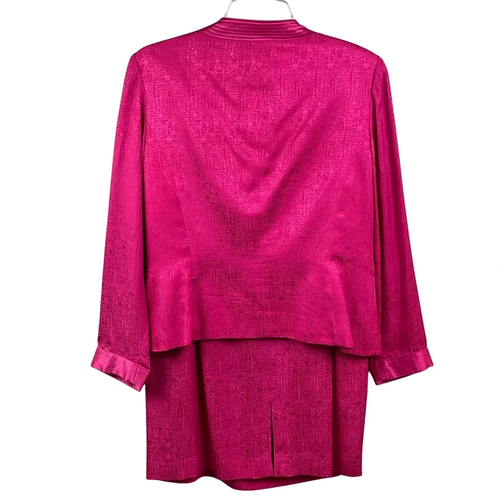 Adrianna Papell Hot Pink Two Piece 100% Silk Satin Buttons Skirt Suit Asian 10 - Picture 3 of 9